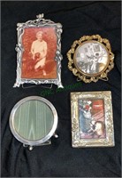 4 Small antique photo frames, 2 sterling silver,