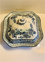 Antique blue and white china covered casserole