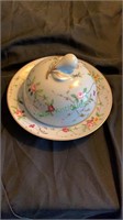 Antique porcelain covered butter dish, hand
