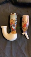 2 antique German porcelain pipe bowls, hand
