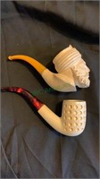 2 estate meerschaum tobacco pipes, one carved