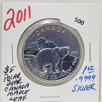2011 1oz .999 Silver $5 Polar Bear