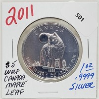 2011 1oz .999 Silver $5 Wolf