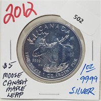 2012 1oz .999 Silver $5 Moose