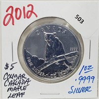 2012 1oz .999 Silver $5 Cougar