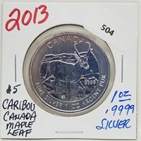 2013 1oz .999 Silver $5 Caribou