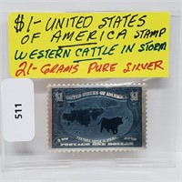 21G .999 Silver $1 USA Stamp of Western Cattle