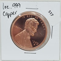 1oz .999 Copper Lincoln Round