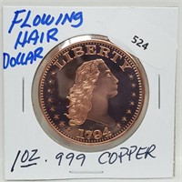 1oz .999 Copper Flowing Hair Dollar