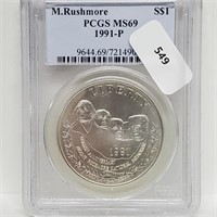 PCGS 1991-P 90% Silver MS69 Mt Rushmore $1