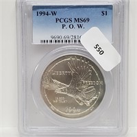 PCGS 1994-W 90% Silver MS69 POW $1 Dollar