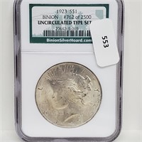 NGC 1923 90% Silv UNC Type Peace $1 Dollar