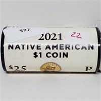 Roll (25) 2021P Native Amer $1 Dollars