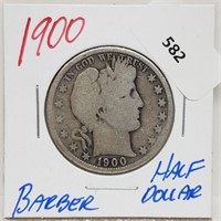 1900 90% Silver Barber Half $1 Dollar