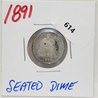 1891 90% Silver Seated Dime 10 Cents