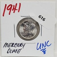 1941 UNC 90% Silver Mercury Dime 10 Cents