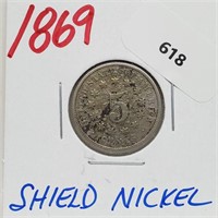 1869 Shield Nickel 5 Cents