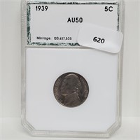 PCI 1939 AU50 Jeff Nickel 5 Cents