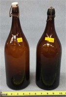 2- Antique Brown Bottles 15" Tall