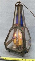 Vintage Stained Glass Hanging Light 18" Tall