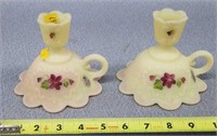 2- Fenton Handpainted & Signed Candle Holders