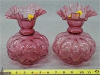 2- Canberry (Fenton?) Vases 8"t
