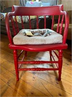 Red Wood Barrel Armchair w/Cushions