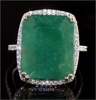 14kt Gold 14.29 ct Natural Emerald & Diamond Ring