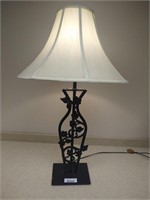Black Iron Table Lamp w/Design w/ Fabric Shade