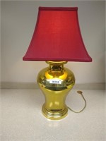 Brass Table Lamp w/Square Red Fabric Shade
