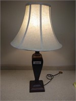 Wood Walnut Stained Table Lamp w/Fabric Shade