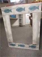 Mirror w/Faux Wood Glass Frame with Blue/Aqua Fish