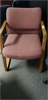 Maroon Tweed Office Chair w/Solid Oak Arms