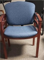 Blue Upholstered Office Chair w/Wooden Arms