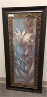 Framed Floral Print w/Pale Flower, Blue Background