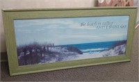 "Beach is Calling" Faux Wood Framed Printed