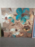 Botanical Canvas Print, Teal, Brown and Cream