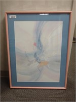 Pastel Pink and Blue Print, Matted and Framed