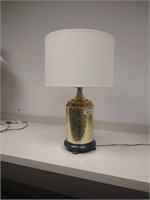 Brass Round Table Lamp w/Etching and Fabric Shade