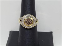 Vermeil/.925 Sterl Silv Diamond/Choc Diam Ring