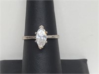 .925 Sterling Silver Clear Marquise Cut Ring