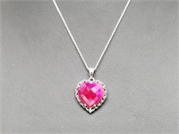 .925 Sterling Silver Pink Heart Pend & Chain