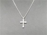 .925 Sterl Silver Clear Stone Cross Pend & Chain