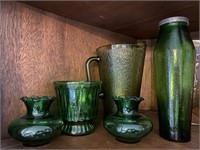 (5) Mid-Century Green Glass