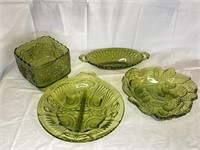 4 Pcs. Vintage Green Serving Glassware