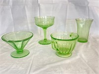 4 Pcs. Green Vaseline Glass Cups