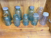 Variety of Ca. 1910-1923 Blue & Clear Mason Jars