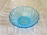 Large Blue Depression Glass Serving Bowl