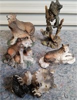 5 Small Resin Wolves 3" to 7" Tall