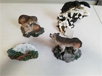 4 Small Resin Wolf Sculptures 2" to 6 1/2" Tall